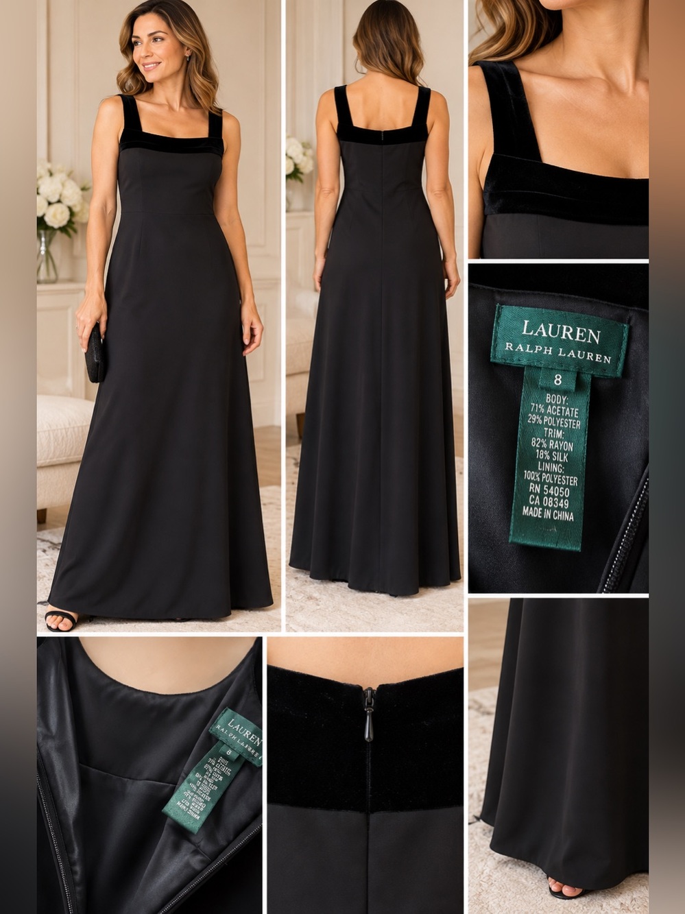 Vintage Ralph Lauren Velvet Silk Blend Maxi Gown 8